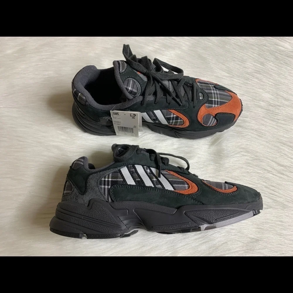 Adidas Mens Yung-1 Plaid Solid Grey Orange Shoes